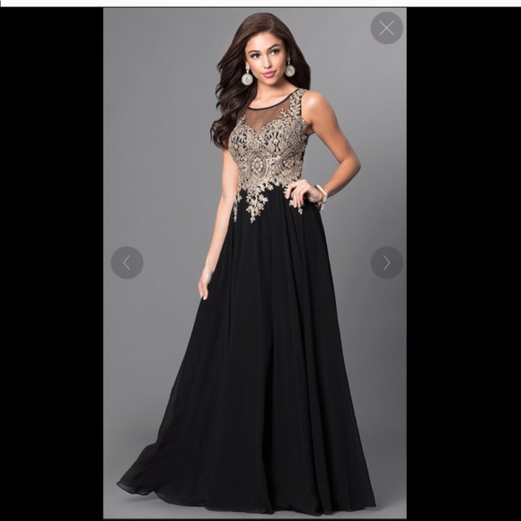 Jewel Embellished Sheer Back Chiffon Prom Dress - Picture 1 of 5